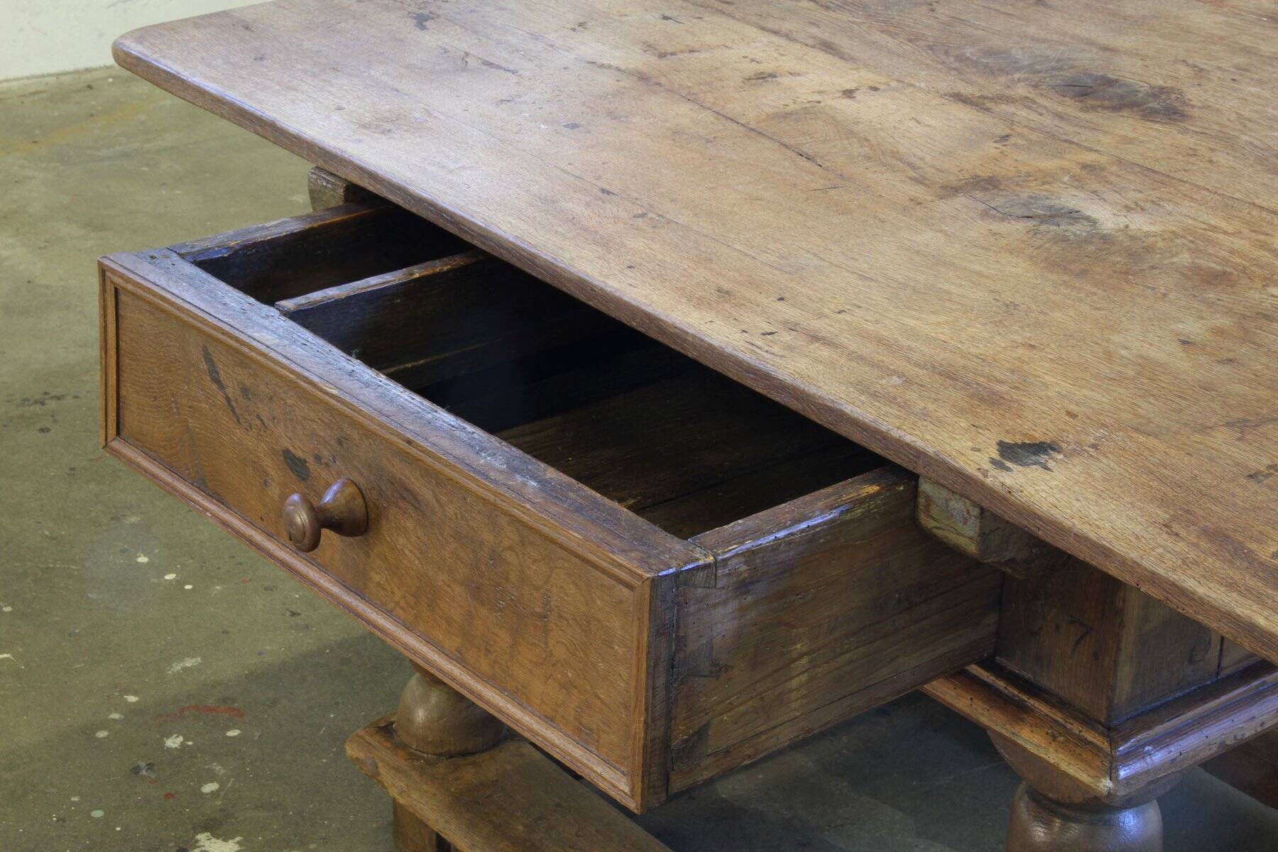 Antique Nordic Baroque Oak Table, Dated 1807