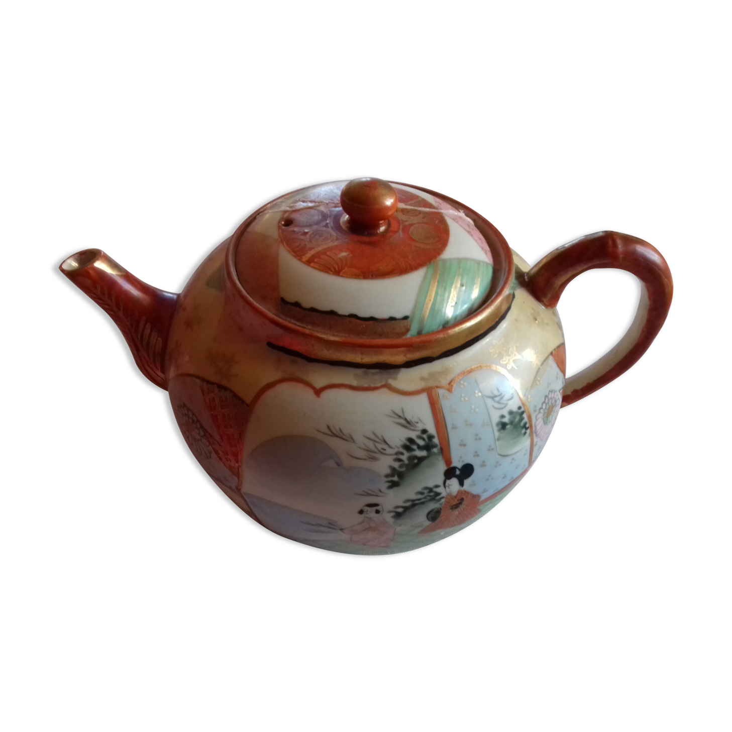 Théière en porcelaine chinoise, motif chinois peints à la main, signée