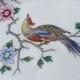 Round dish on board dilronné Chantilly France Floral decoration and polychrome crane called "Kakiemon"