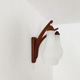 Danish teak and opaline wall lamp