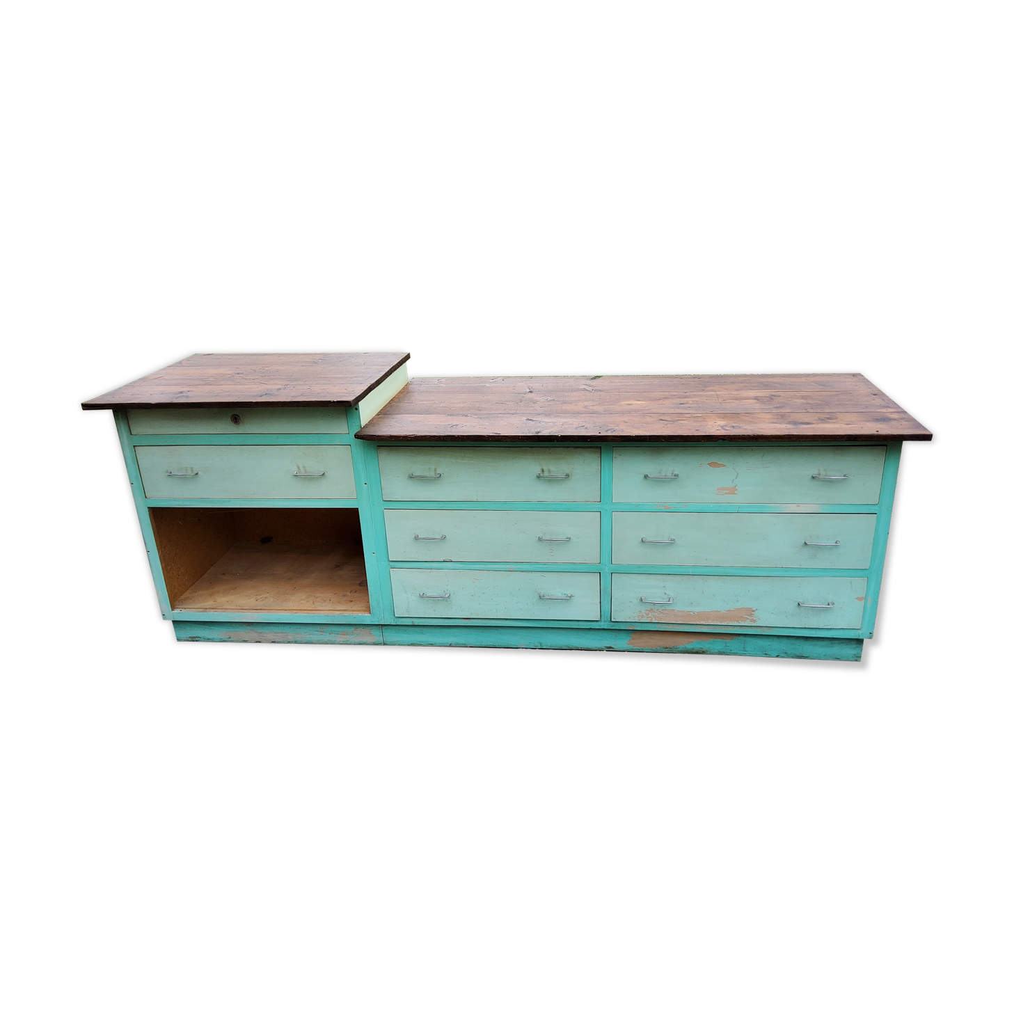 Hardware counter of the 50s 8 drawers 1 niche 250cm
