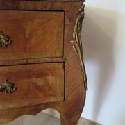 Paire de 2 chevets-louis xv-marqueterie-2 tiroirs-marbre rose