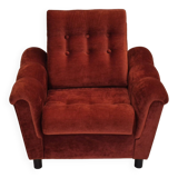 Années 1980, fauteuil relax danois meuble en velours marron/rouge.
