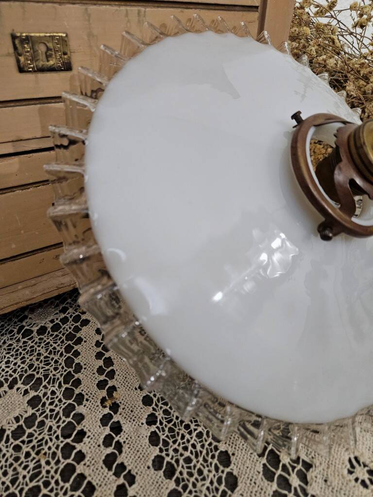 Old pendant lamp in pleated white opaline