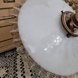 Old pendant lamp in pleated white opaline