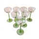 Lot of 7 champagne glasses from the 1970s and a vintage wicker and glass tray.