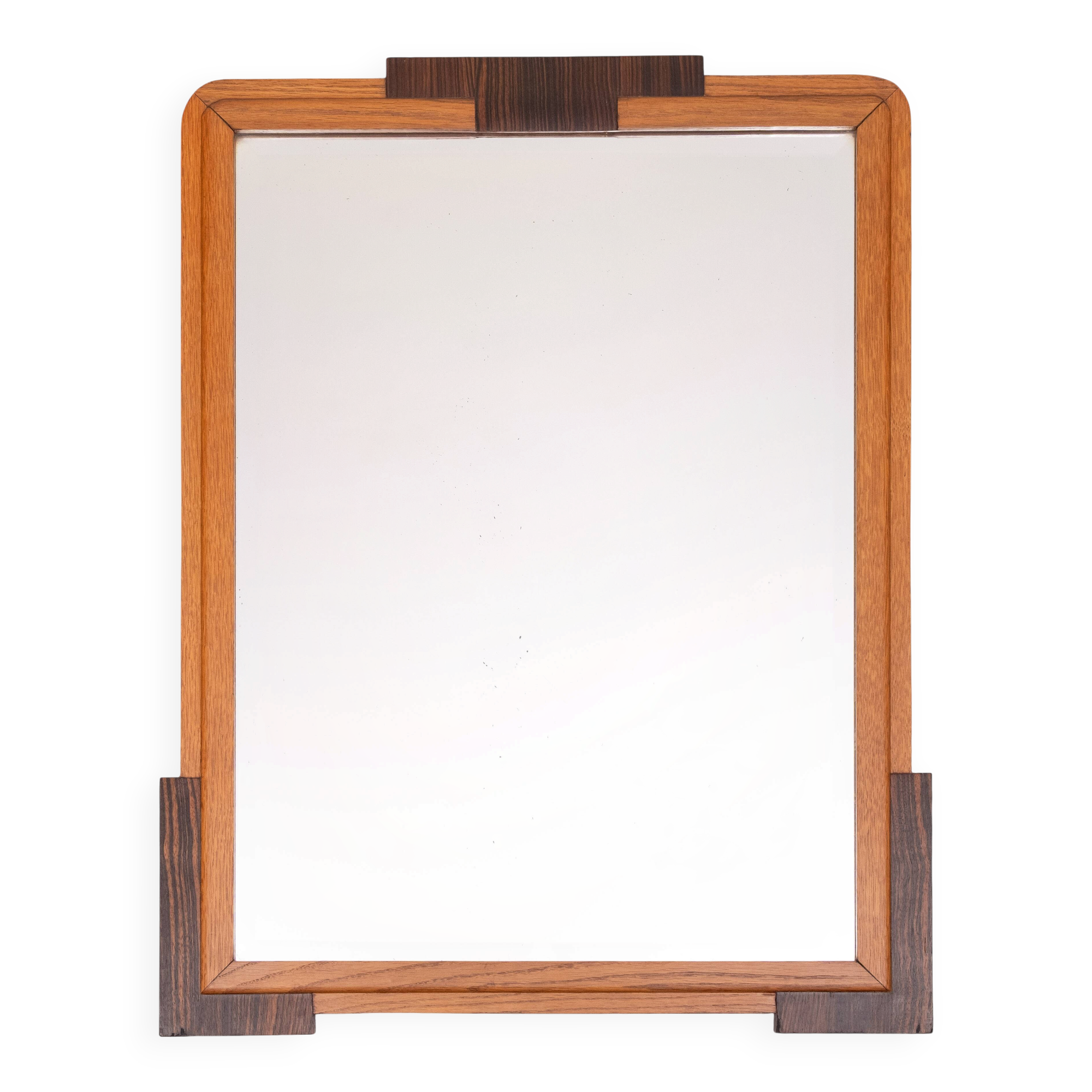 Dutch Art Deco Wall Mirror, Oak Frame, Amsterdamse School, 1920s