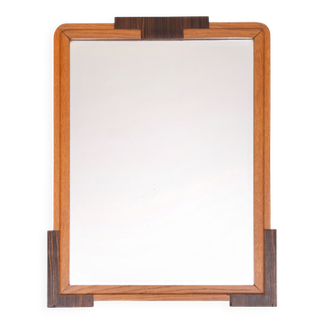Dutch Art Deco Wall Mirror, Oak Frame, Amsterdamse School, 1920s