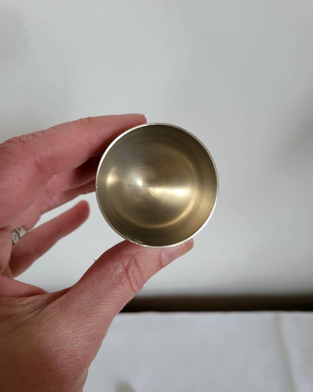 Egg Cup and Small Spoon in Silver Metal