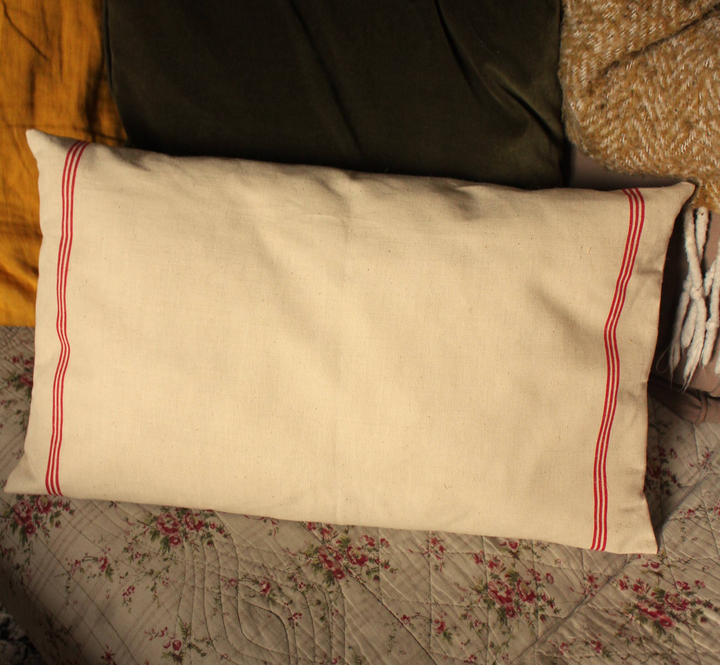 Old red striped Torchon cushion