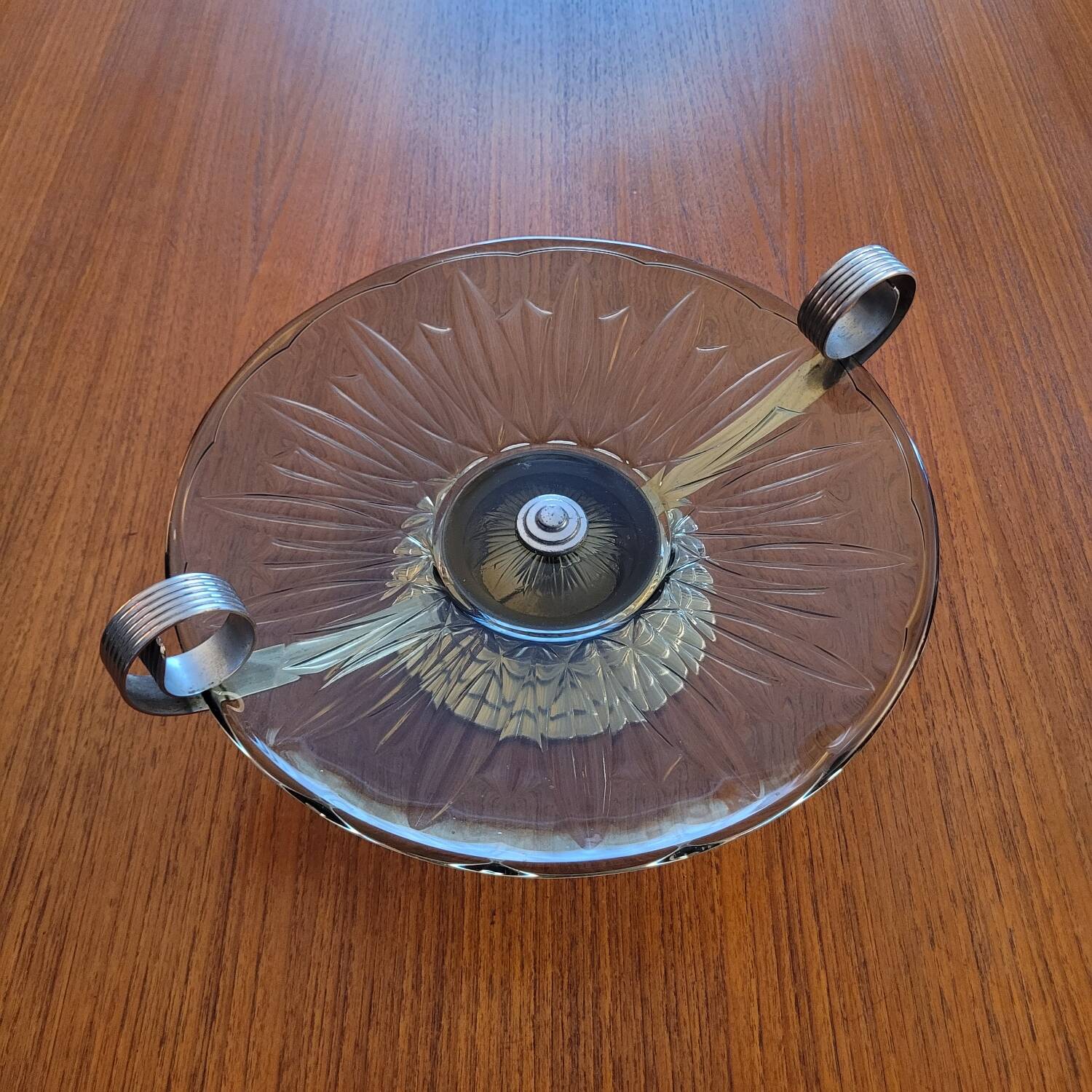 Art Deco smoked glass and chrome-plated metal bowl – 1930s