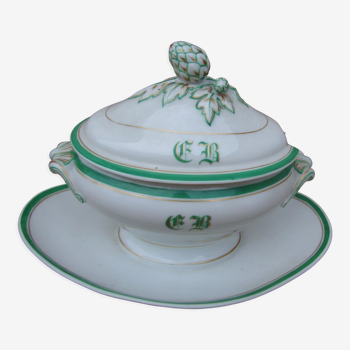 Old monogramed covered saucière
