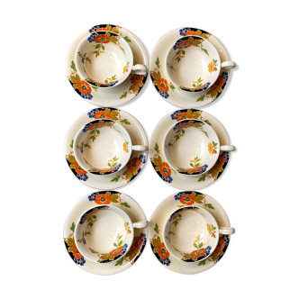 Set de 6 tasses et sous tasses en faïence