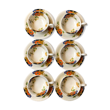 Set de 6 tasses et sous tasses en faïence