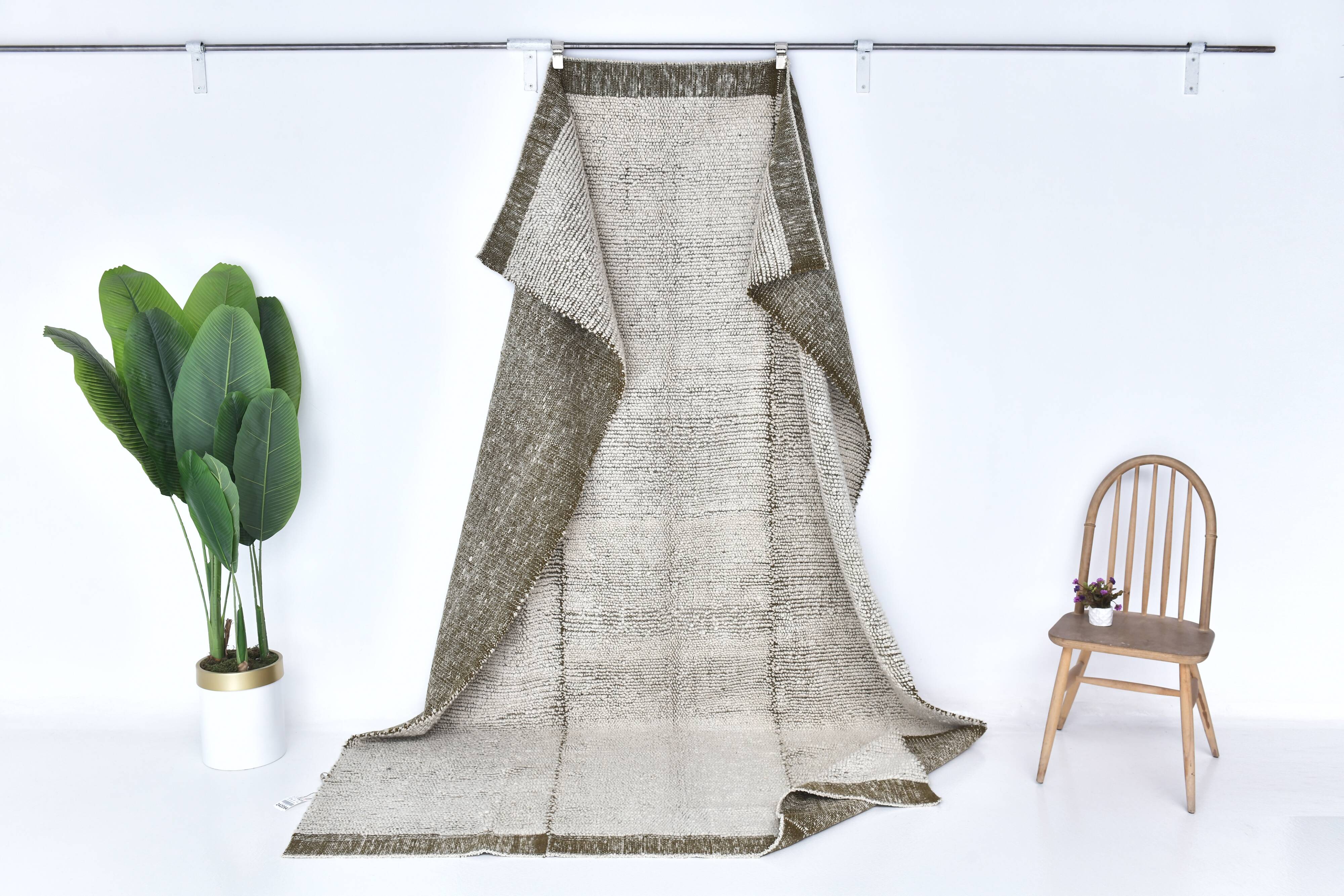 7x10 Dark Green White Handmade Wool Turkish Rug, 200x300Cm SK 242094