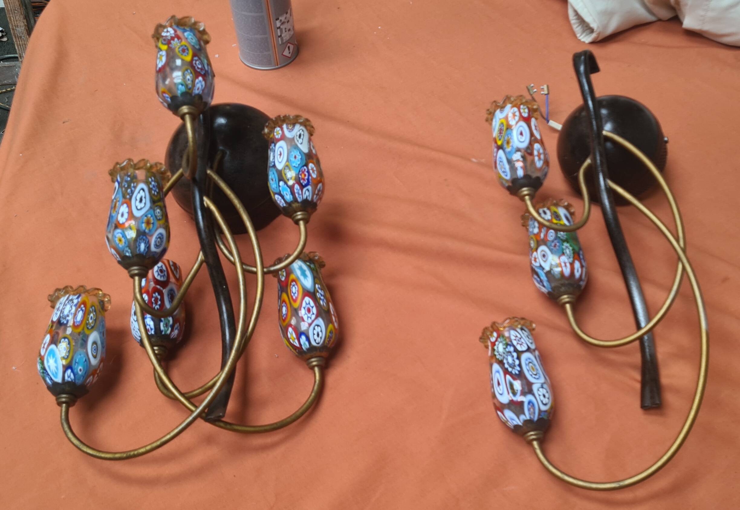 2 murano millefiori glass wall lights 40x25 1970 to 80s