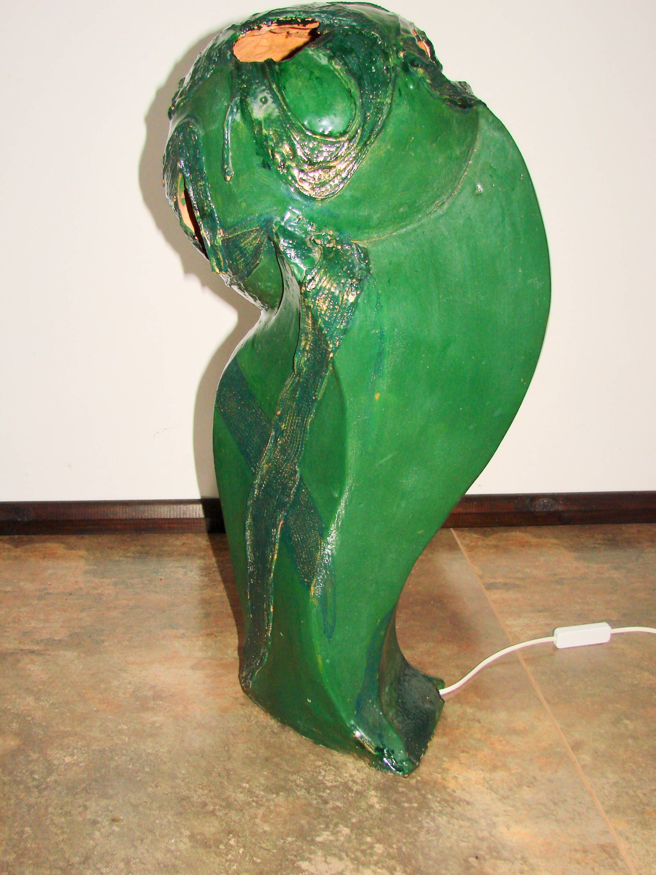 ‘Head’ sculpture lamp, glazed ceramic, vintage, Poland, 20th century
