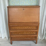 Vintage secretary in wood and rattan