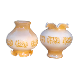 Duo of orange opaline tulip globes for suspension, art deco