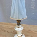 Vintage candlelight vanilla earthenware border gold and rhodoid lampshade pleated azure