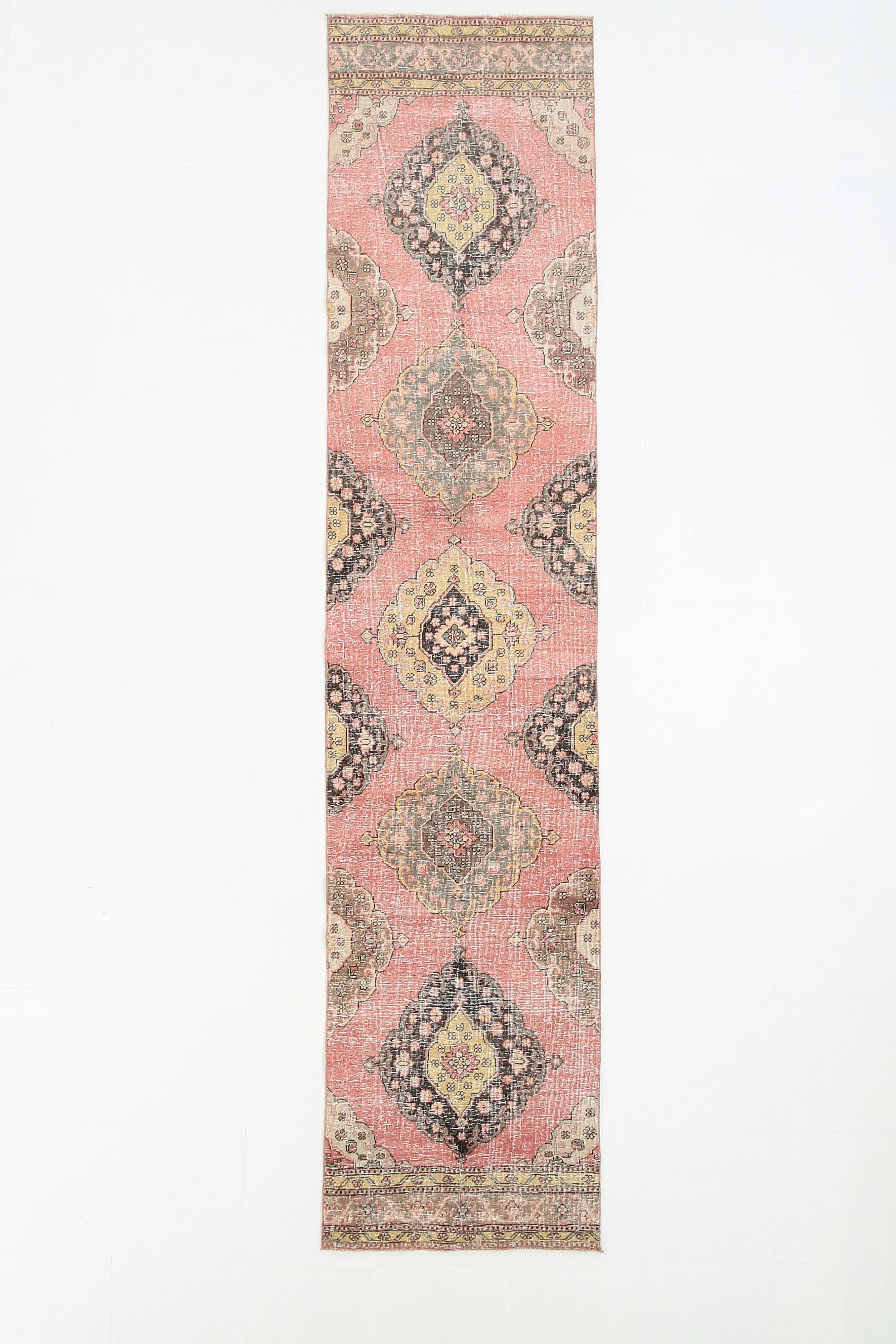 3x12 Soft Pastel Pink Turkish Runner Rug, 85x383Cm SK 5659
