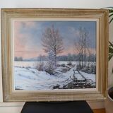 Rateau " Paysage enneigé " peinture HST encadrée