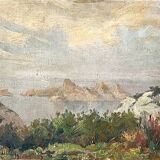 Painting “Seaside View”, oil on canvas glued on hardboard.