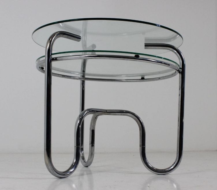 Table tubular steel and glass Czech Republic 1930 s vintage