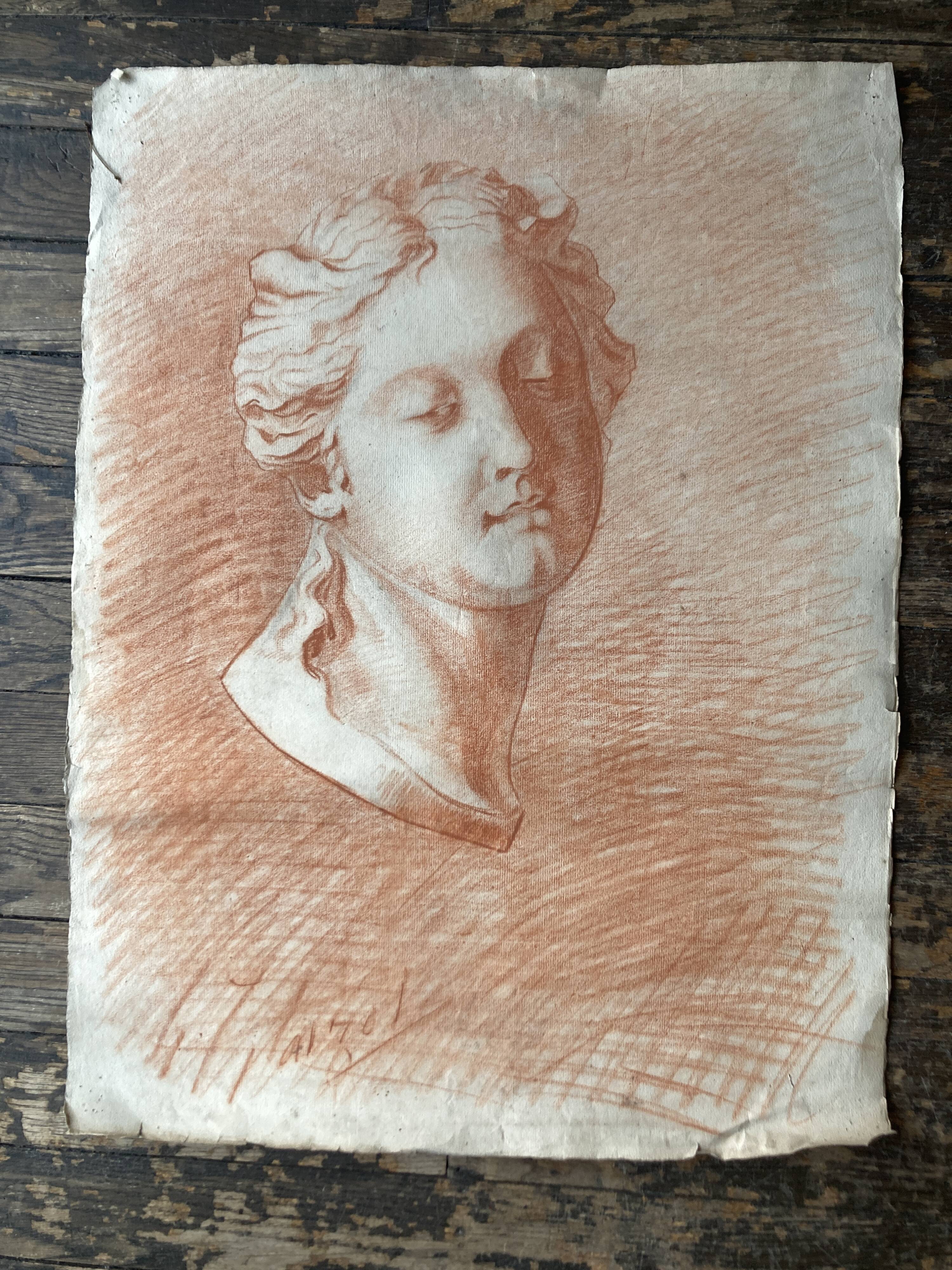 Workshop drawing of an antique portrait in sanguine around 1900
