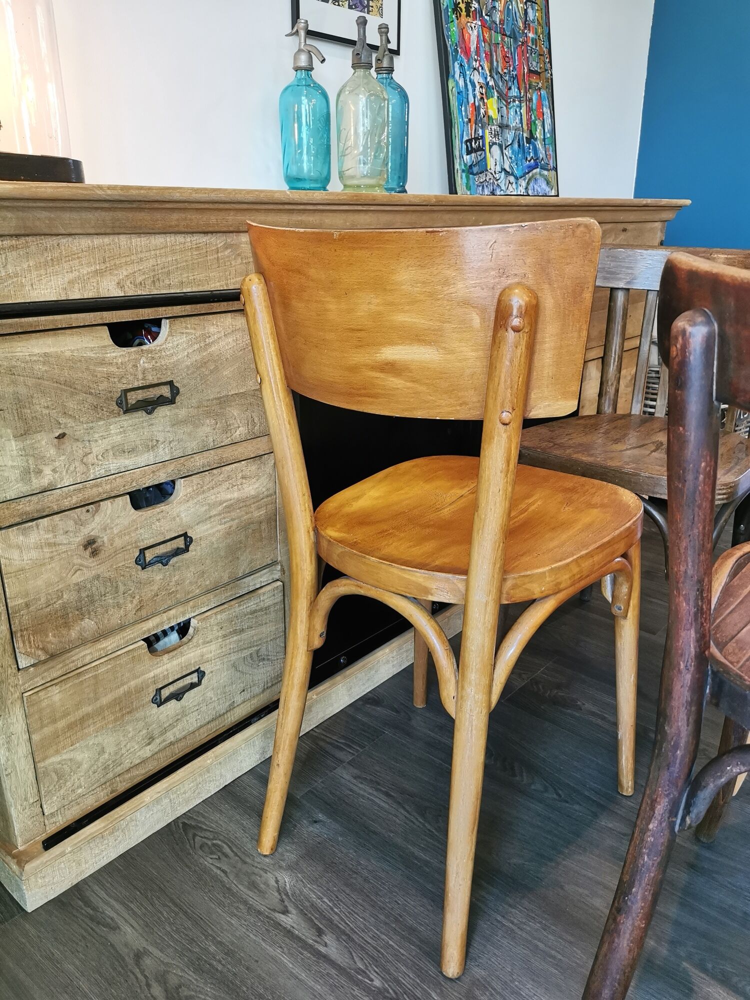 Baumann Stella and Luterma series of 6 mismatched bistro chairs
