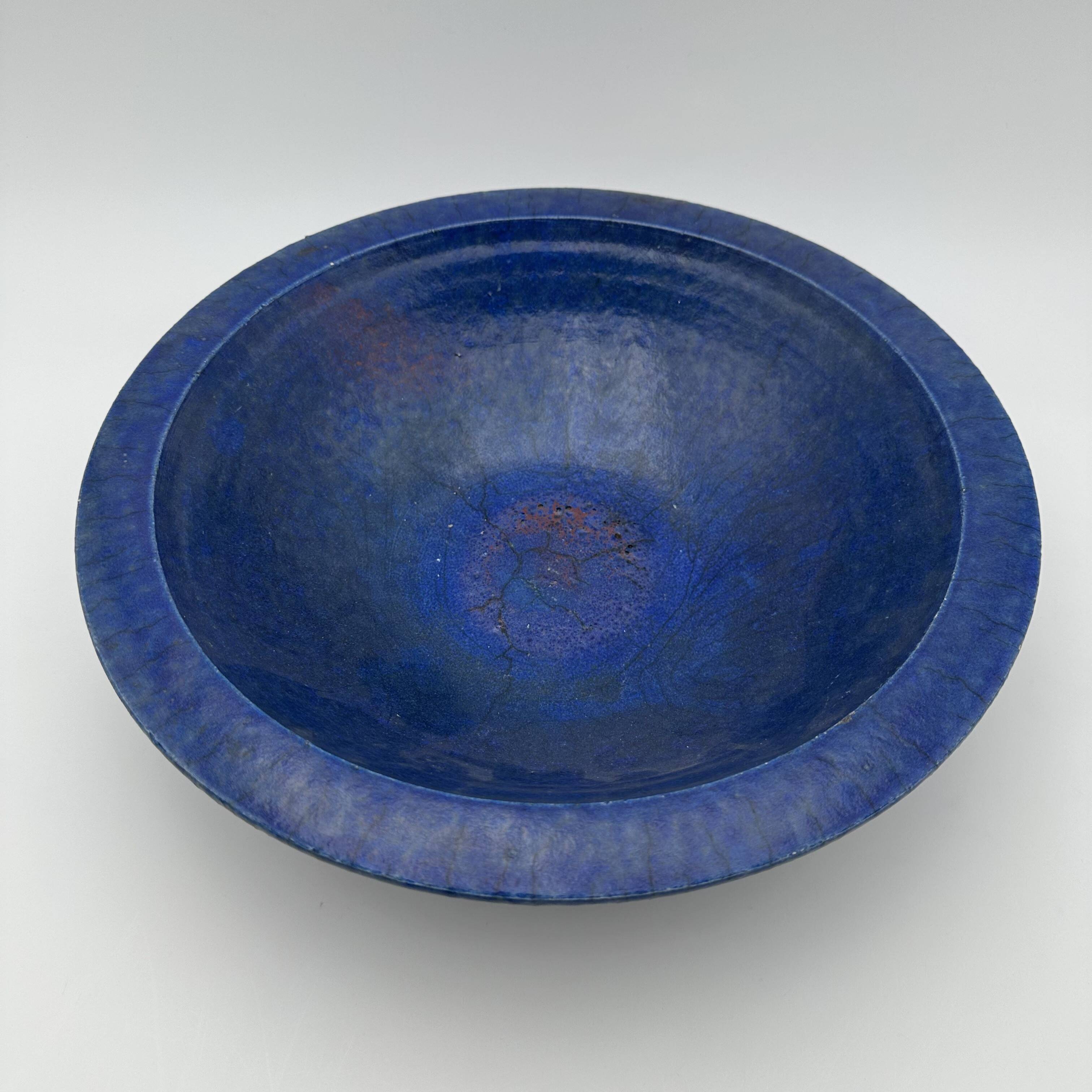 Brutalist Cup in Deep Blue Glazed Ceramic, Signed Studio Piece