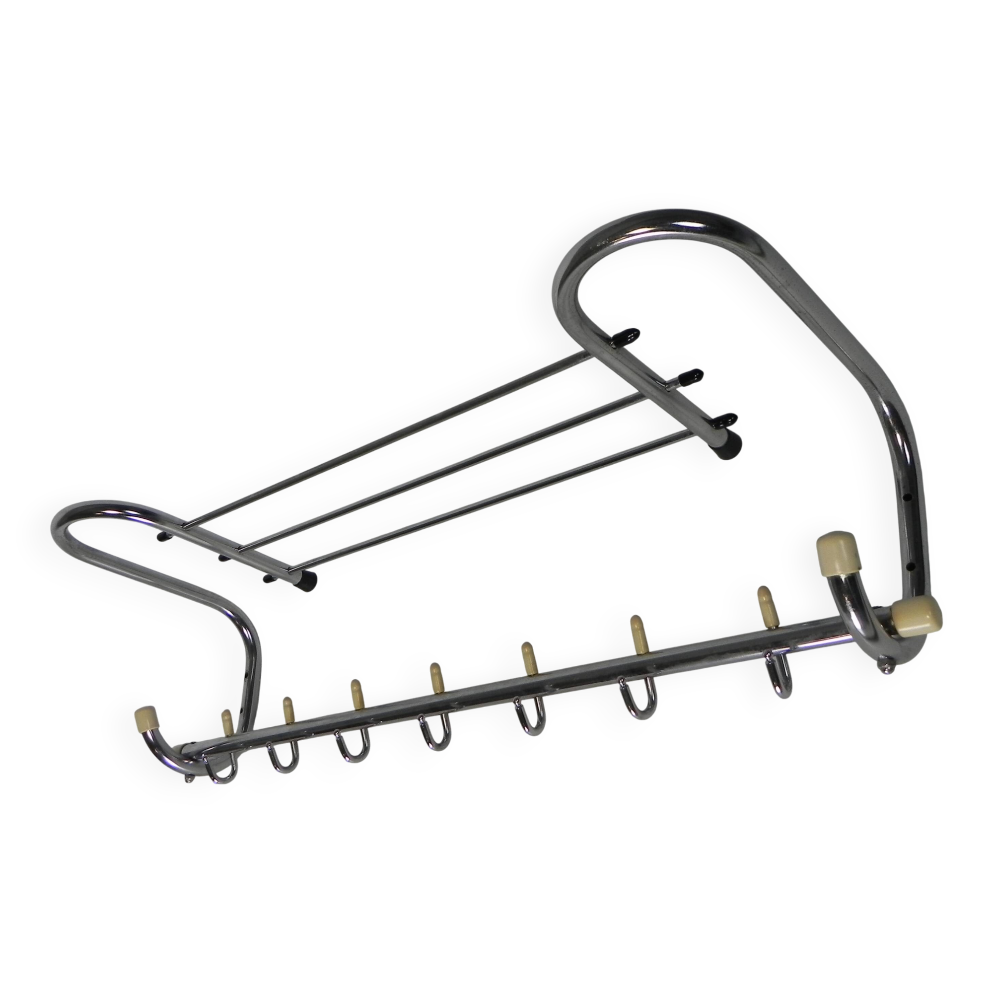Vintage chrome wall coat rack, 1950s