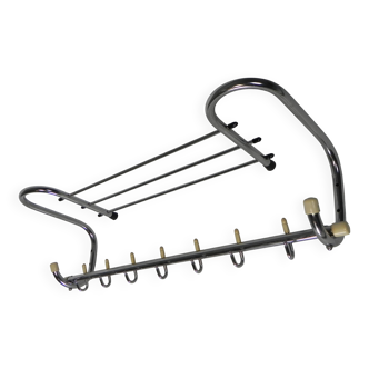 Vintage chrome wall coat rack, 1950s