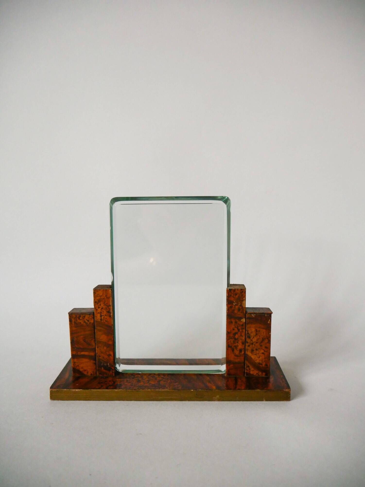 Photo holder in wood and art deco tortoiseshell glass 1930