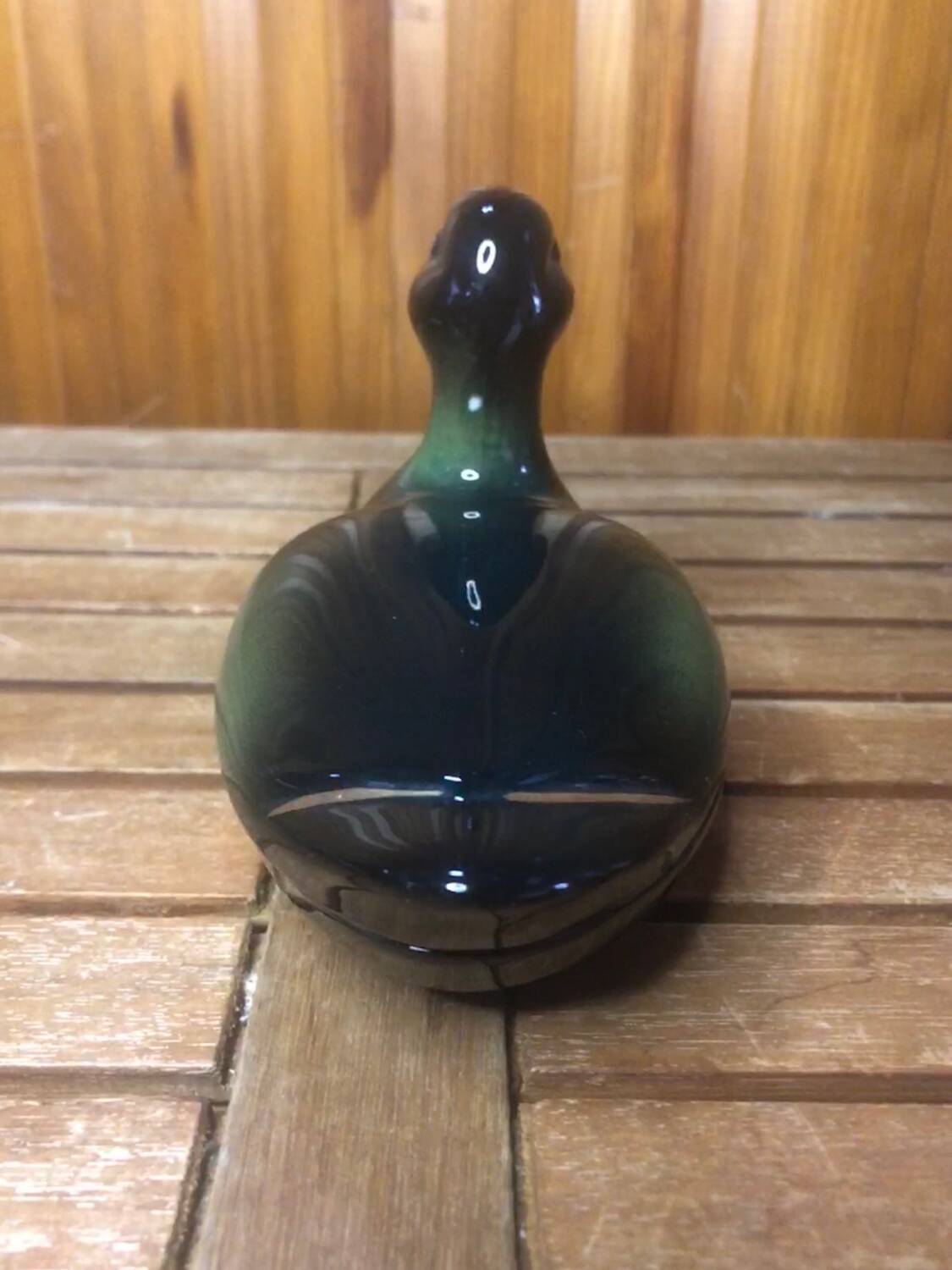 Old michel caugant terrine duck shape ceramic green golden vintage #a409