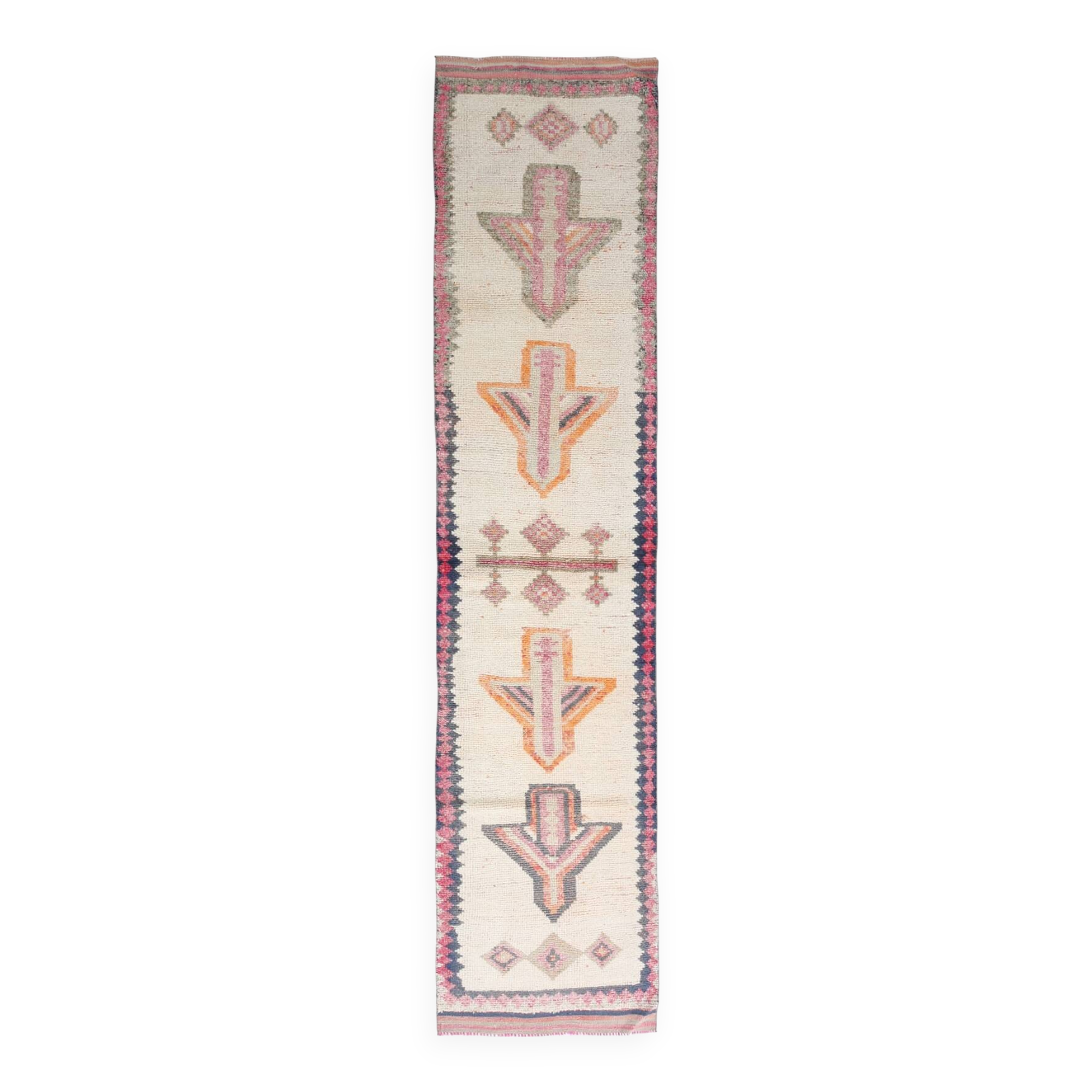 3x13 Pink & Brown Oushak Runner Rug, Soft Palette Rug, 87x384Cm