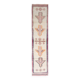 Tapis Oushak rose et marron 3x13, palette douce, 87x384 cm