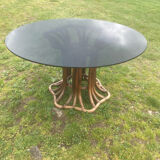 Glass and rattan table