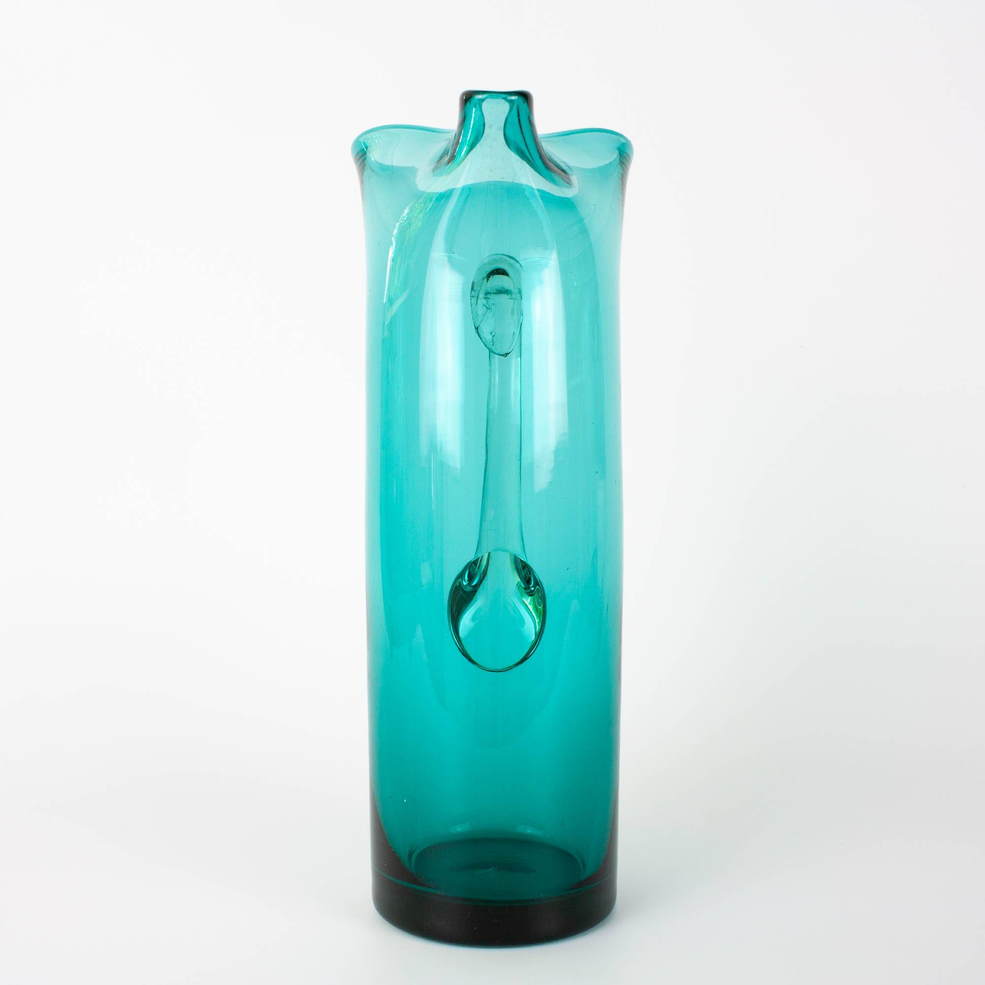 1960s Portuguese Turquoise Glass Jug