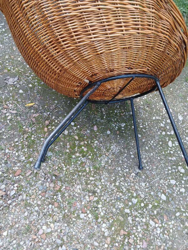 Fauteuil corbeille vintage en rotin