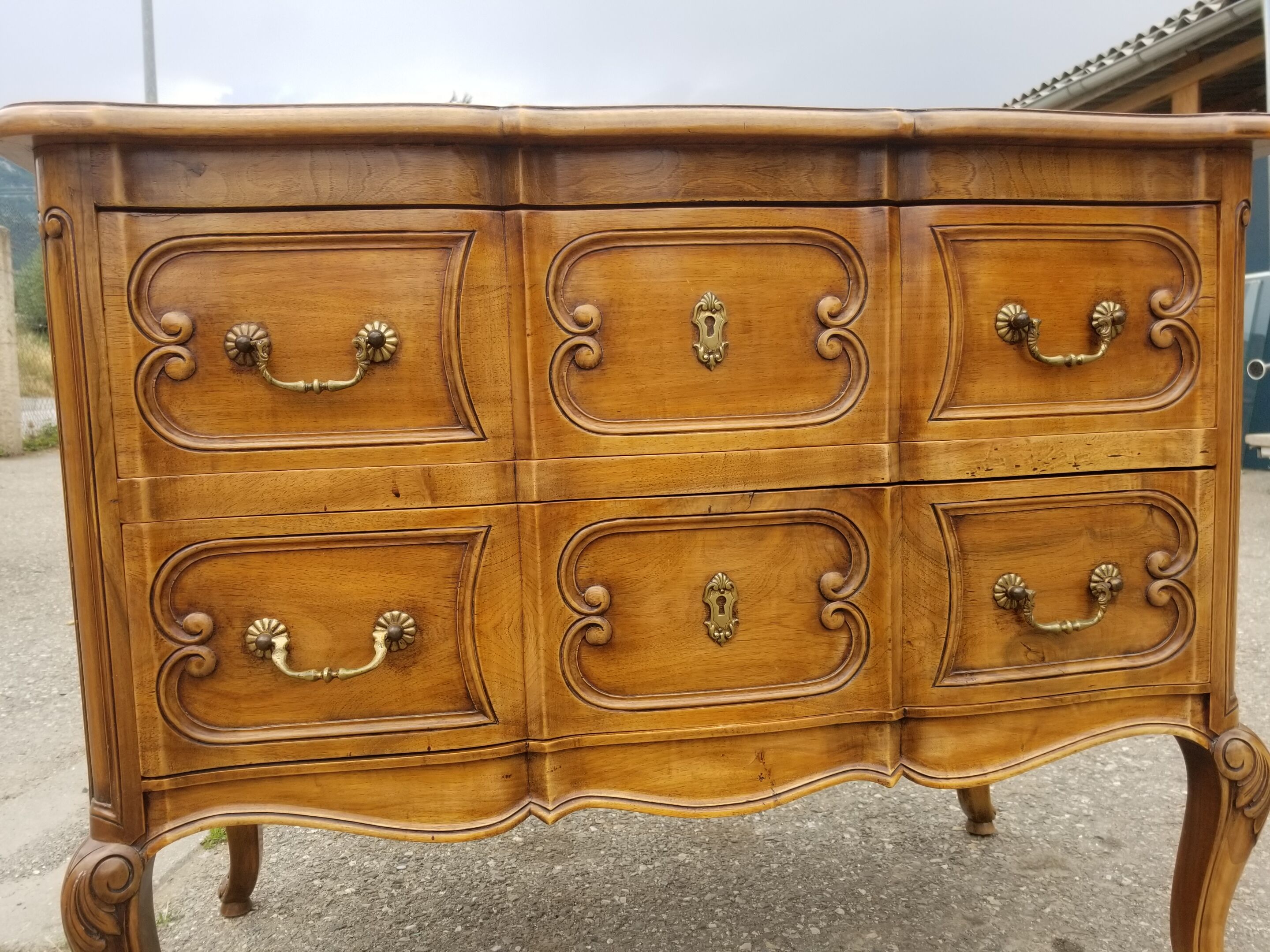 Commode crossbow style louis xv 2 drawers in walnut