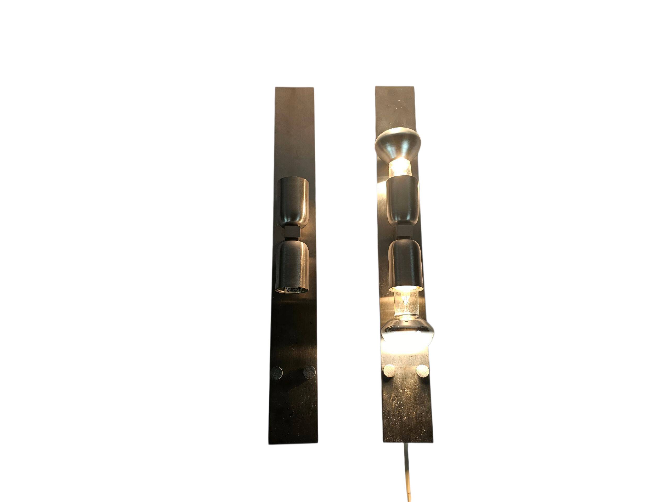 Wall lamps (2) - design Stéphane Davidts - brushed steel - Belgium - 80's