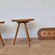 Set of Rattan and Wood Stools with Wall Coat Rack ULUV, Jan Kalous, 1960s