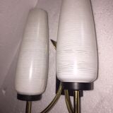 Torch wall sconce in brass and opalin glass, 1950s