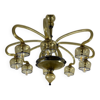 Venetian Art Nouveau chandelier in green and blue Murano glass circa 1920