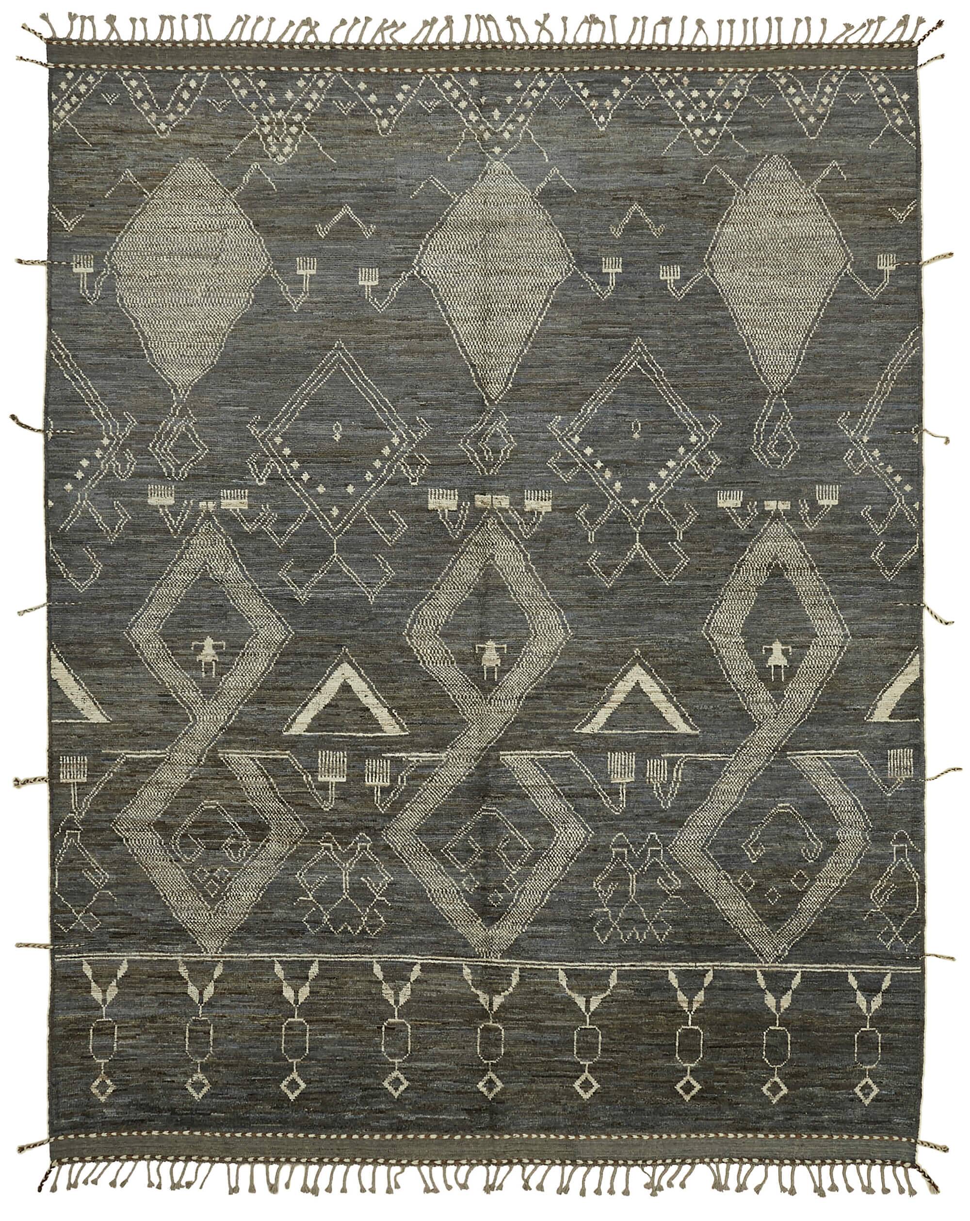 Hand-Knotted Tribal Unique 283 cm x 370 cm Grey Wool Carpet