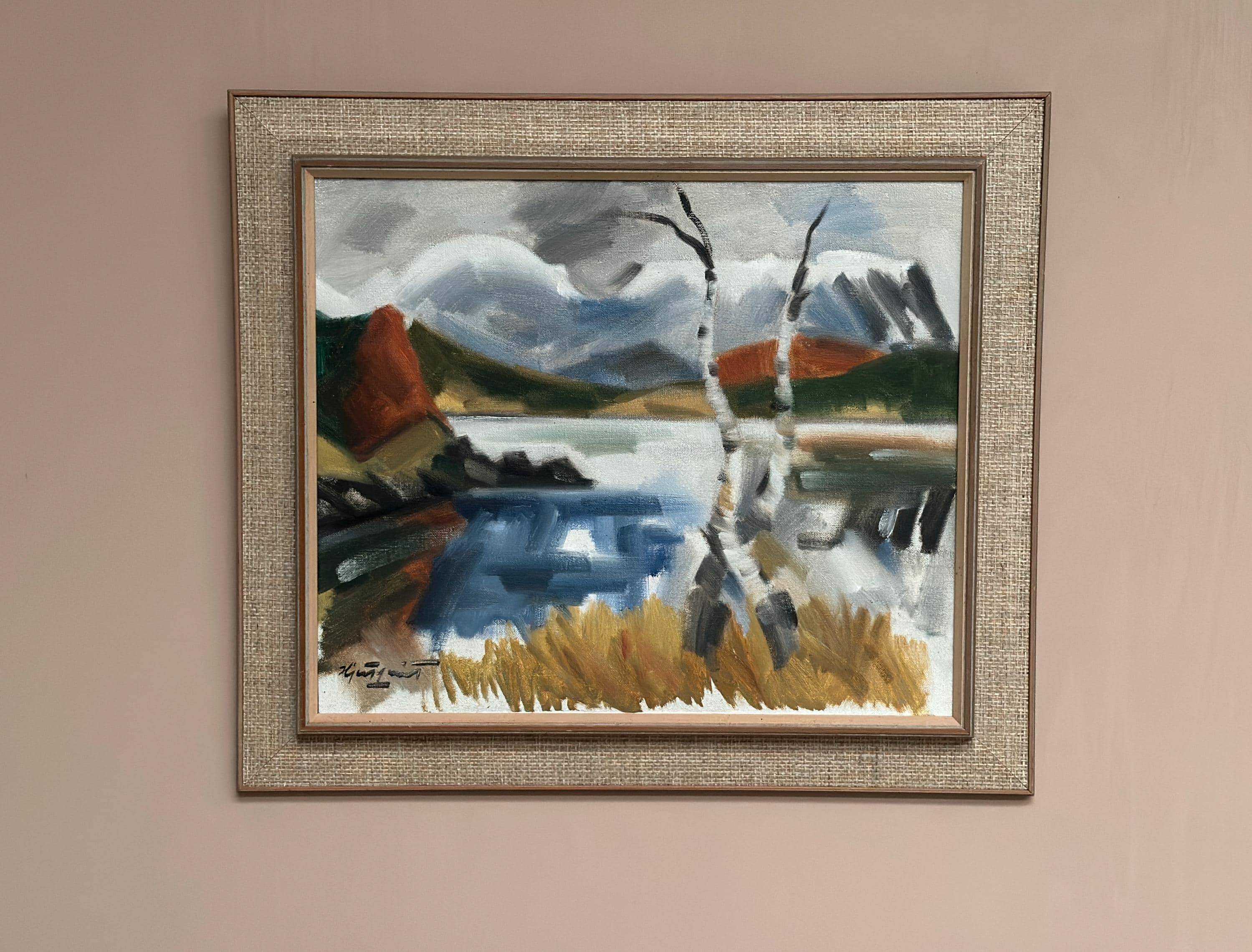 Original Mid Century Swedish Oil On Canvas – “Landscape With Birches” By Ivar Hjertqvist – Vintage & Framed – 69 × 60 Cm (27.2" × 23.6")