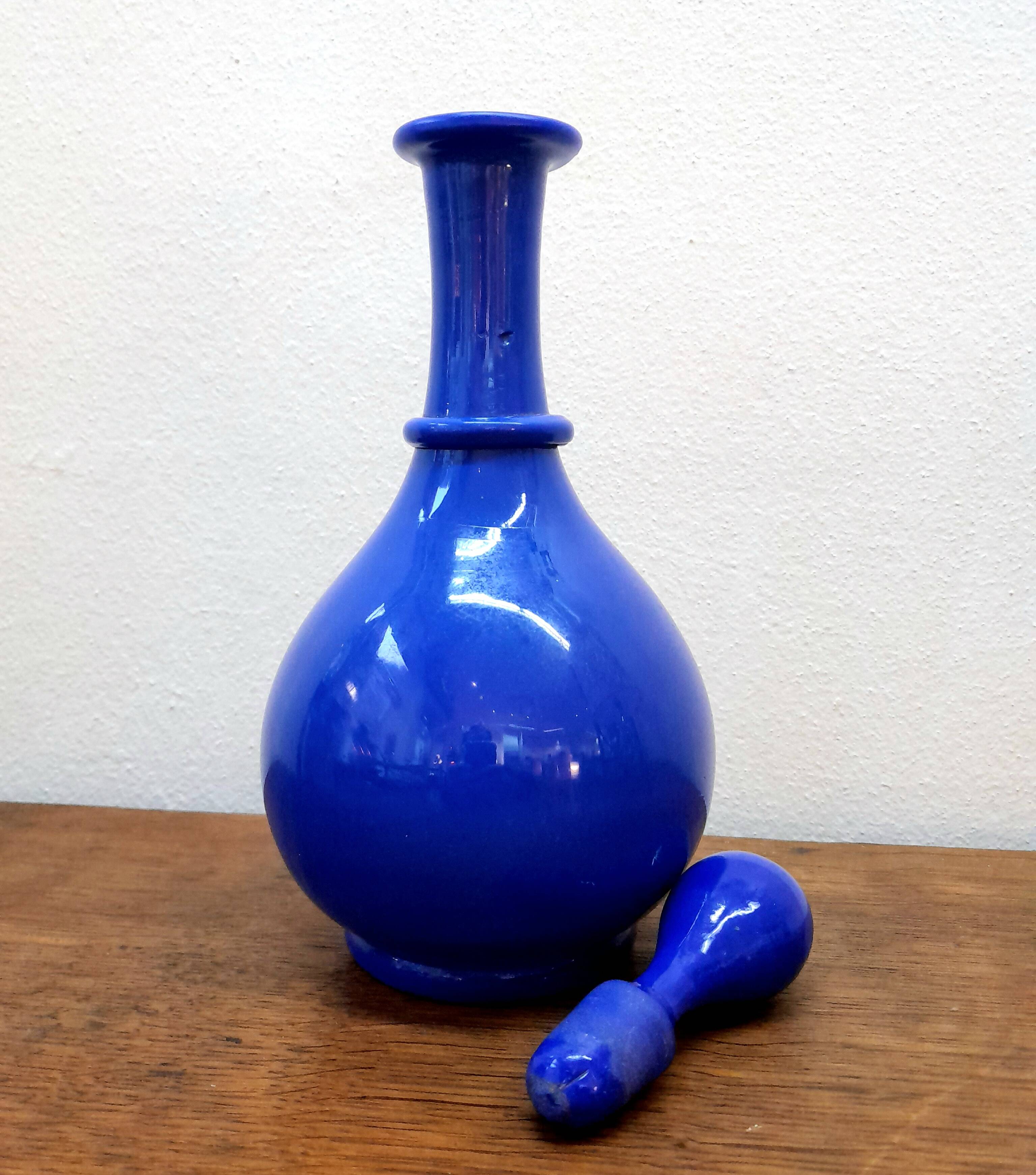 Vintage cobalt blue opaline carafe