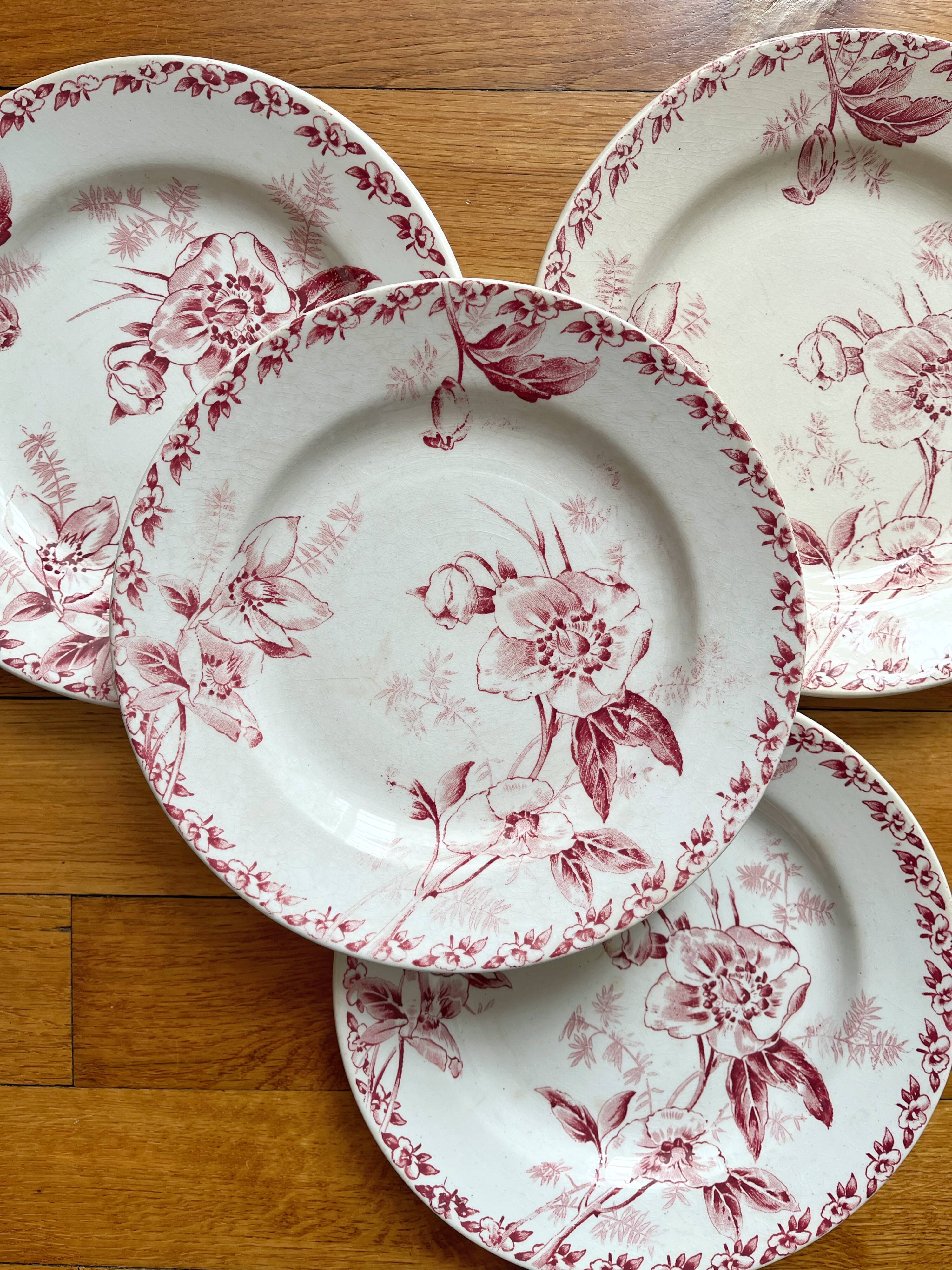 4 flat plates in iron earth Rose de Noël, Opaque de Gien