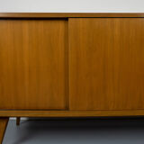 Vintage walnut sideboard with sliding doors and drawers 1960s